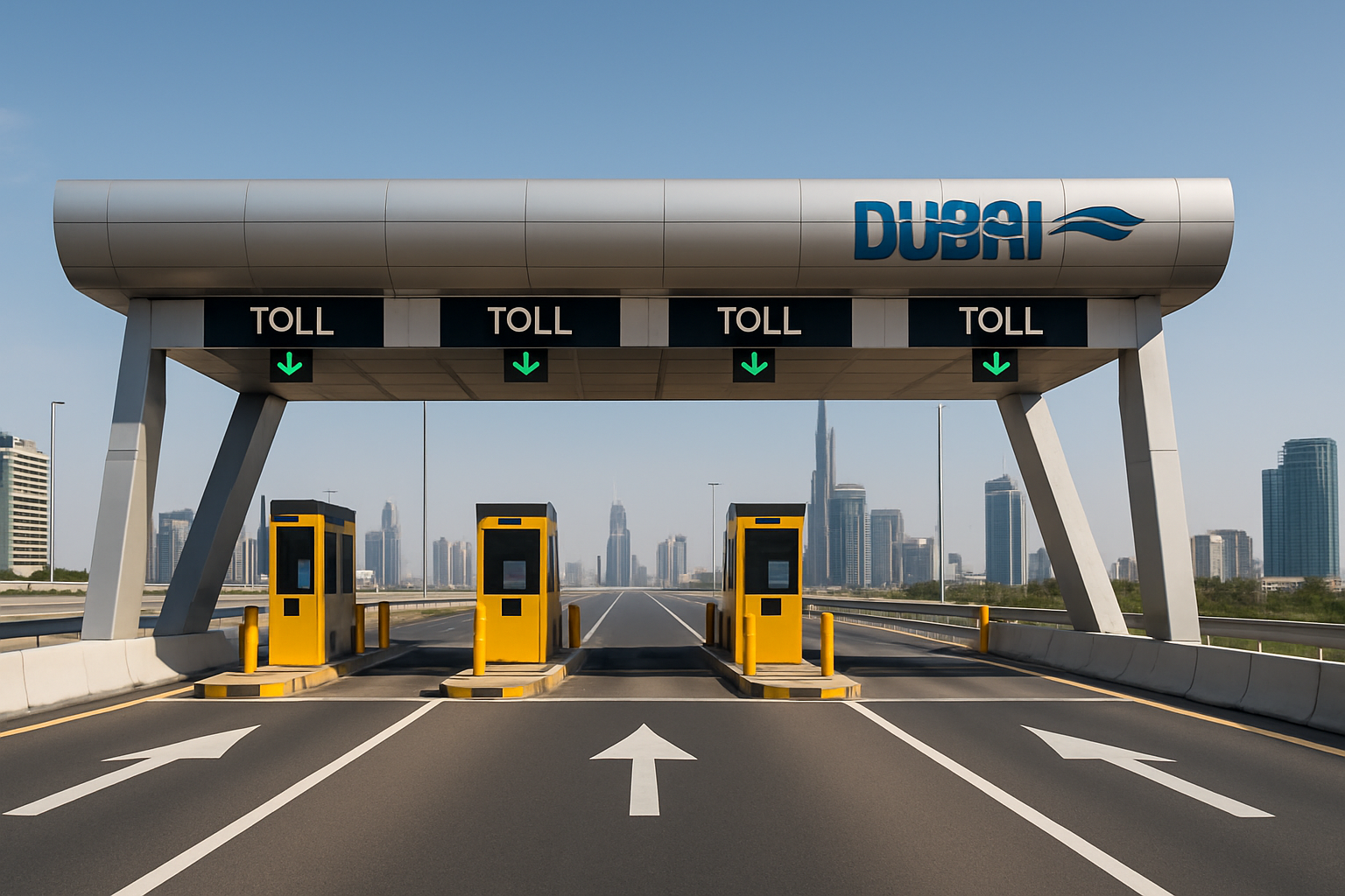 Modern toll gate on a Dubai highway